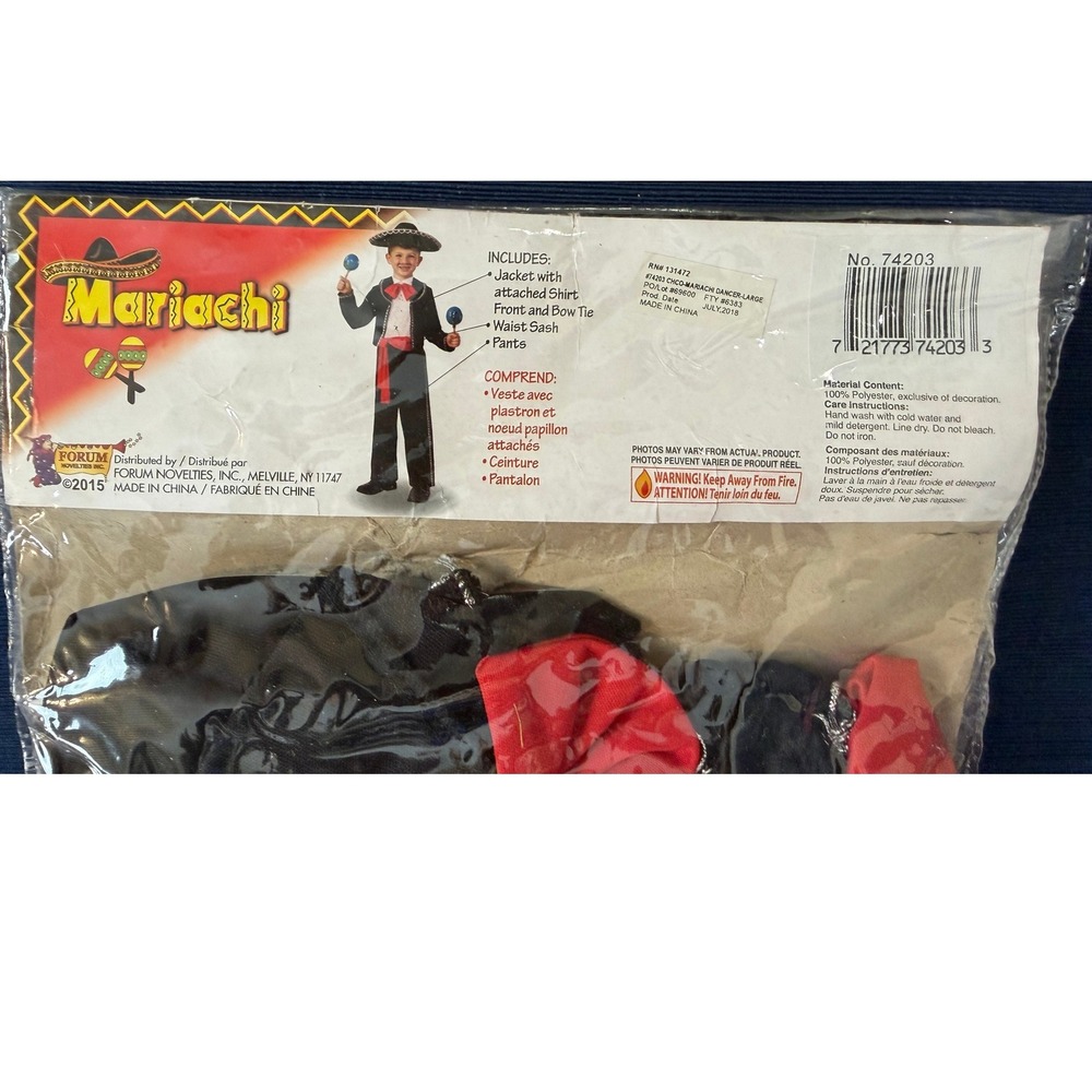 Forum Novelties Mariachi Dancer Costume Kid L 12-14 Black Silver Charro Dress Up - Picture 4 of 8